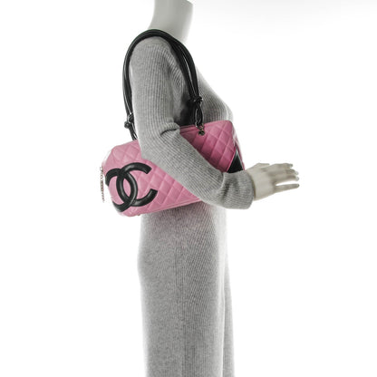 Chanel Calfskin Quilted Large Cambon Bowler Pink Black 2 of 9