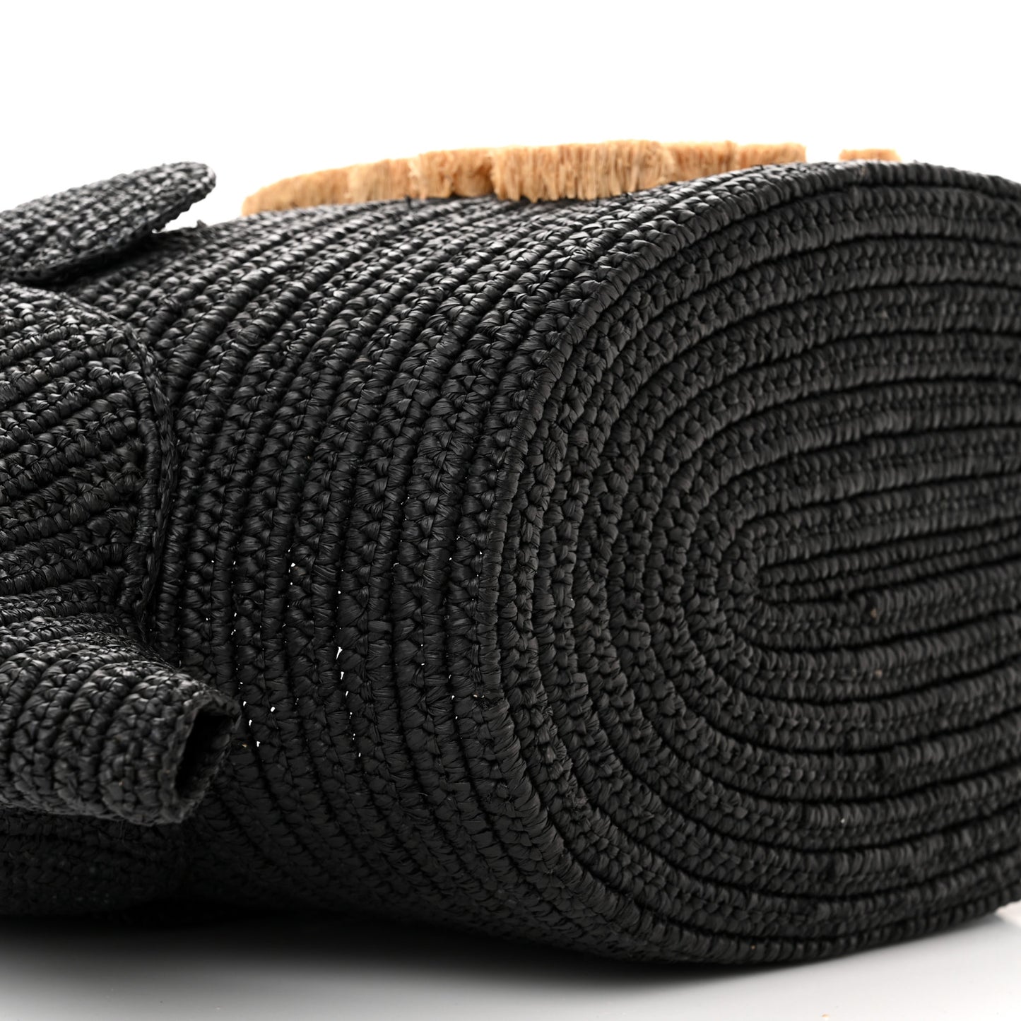 Raffia Medium Elephant Basket Tote Bag Black