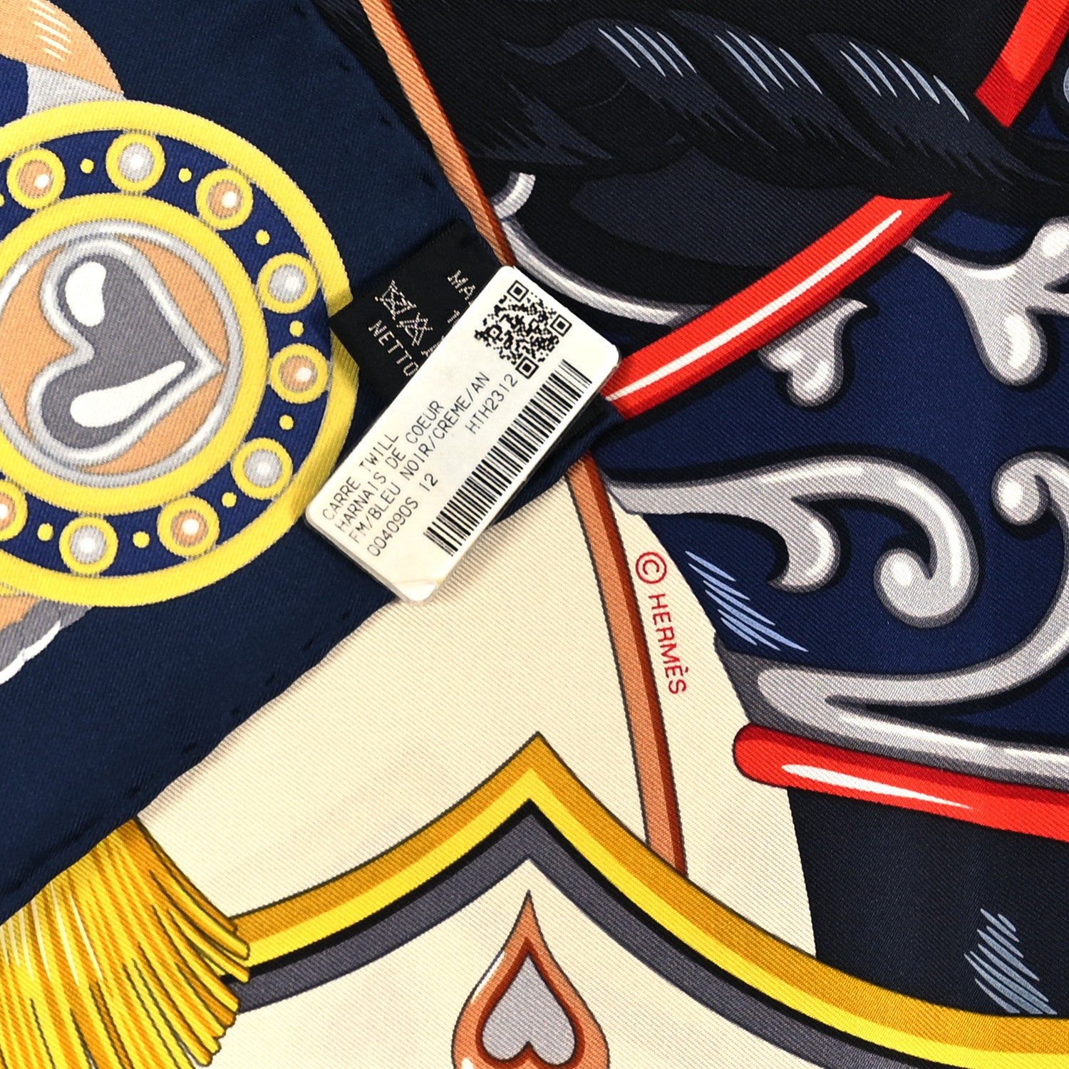 Hermes Silk Harnais De Coeur Scarf 90 Blue Black Creme Anthracite 3 of 3