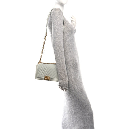Chanel Caviar Chevron Quilted Medium Boy Flap Light Grey 2 of 11