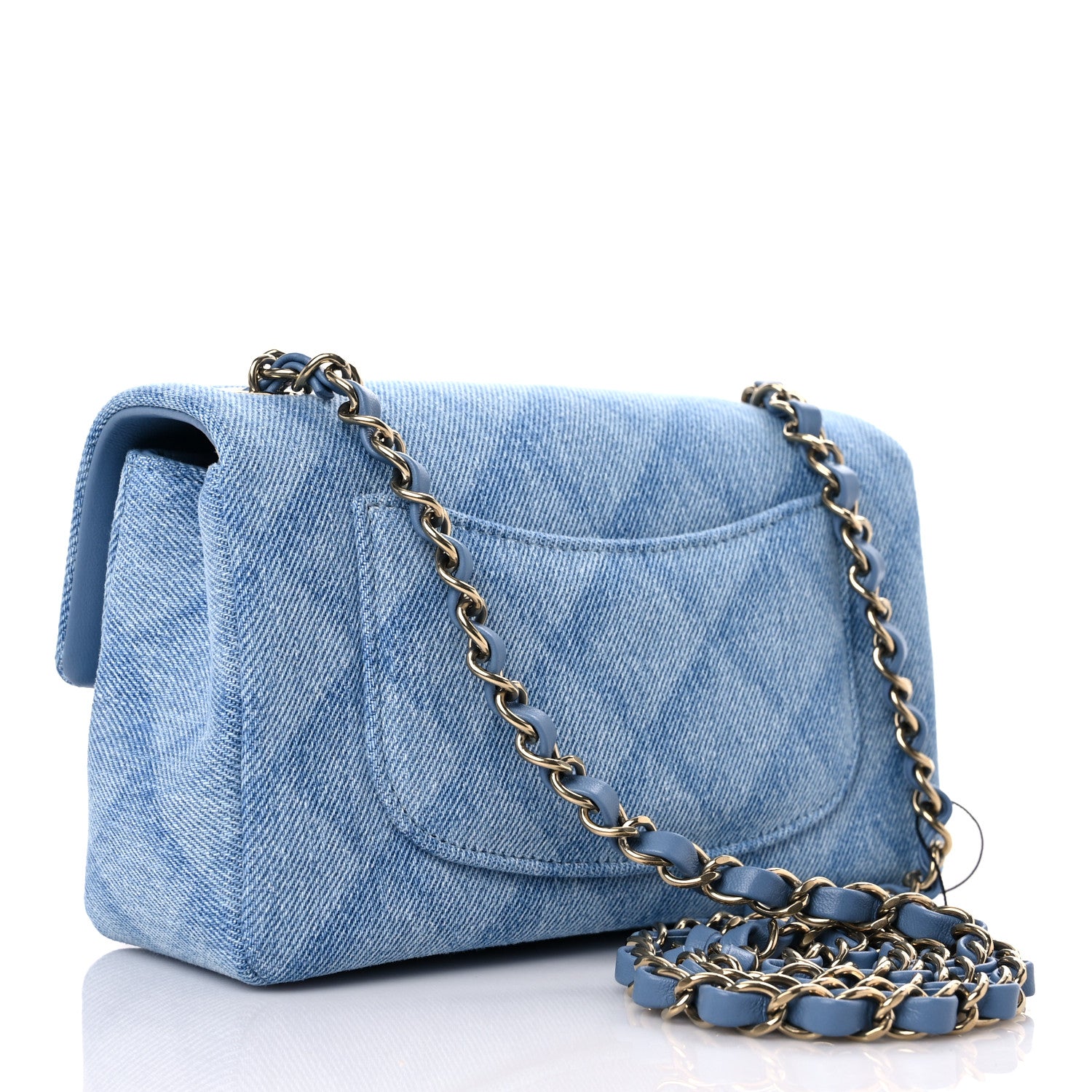 Chanel Denim Quilt Print Mini Rectangular Flap Light Blue 3 of 10