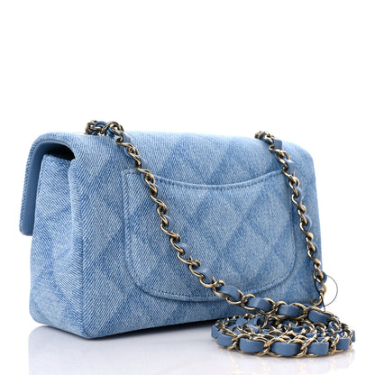Chanel Denim Quilt Print Mini Rectangular Flap Light Blue 3 of 10
