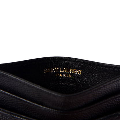 Saint Laurent Grain De Poudre Matelasse Chevron Monogram Credit Card Case Black 7 of 9