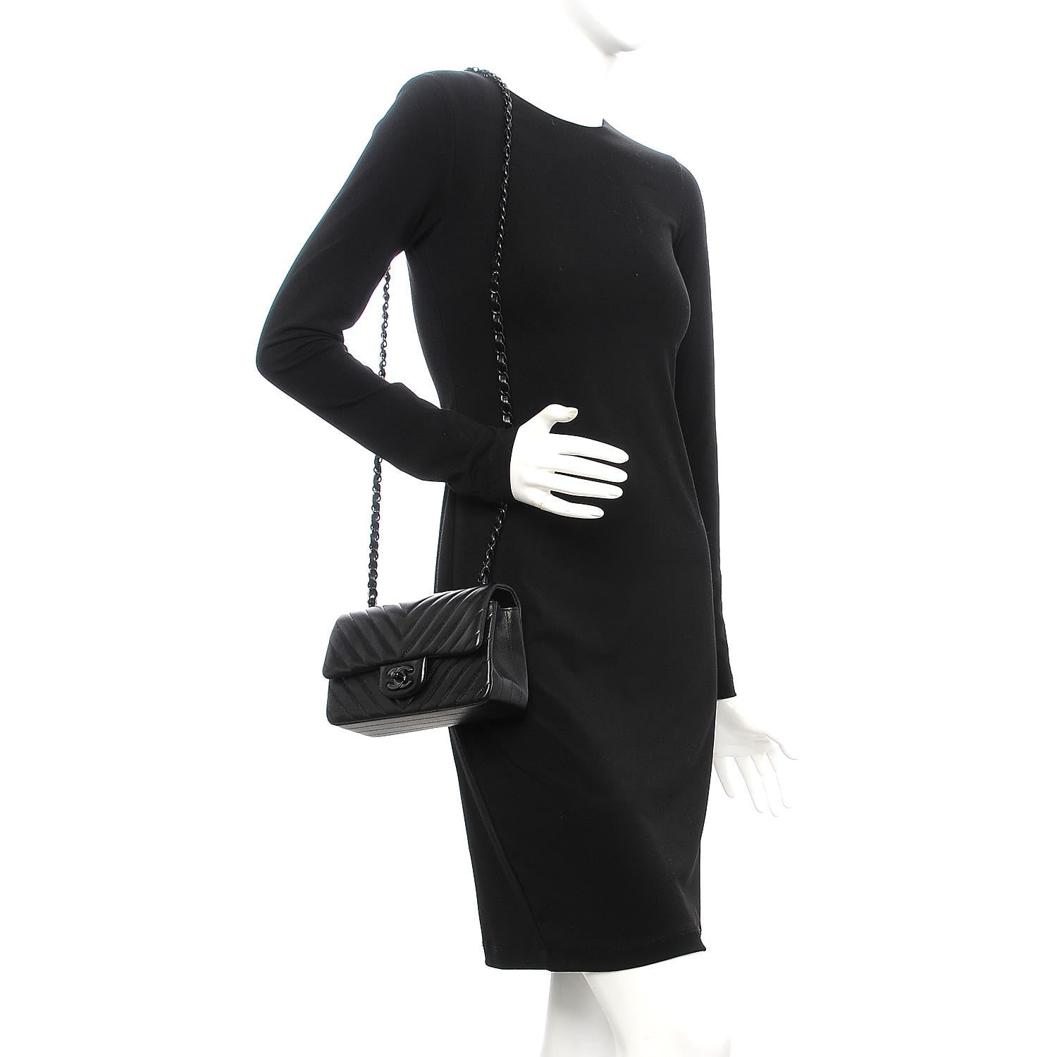 Chanel Lambskin Chevron Quilted Mini Rectangular Flap So Black 2 of 10