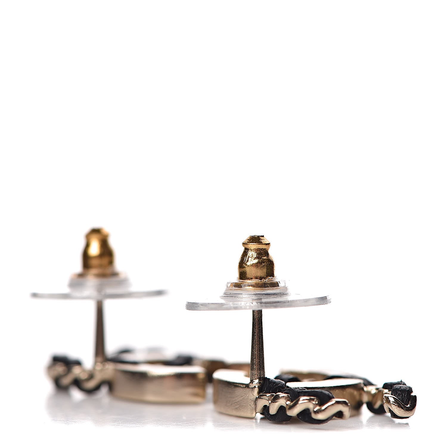 Chanel Crystal Baguette Lambskin Chain CC Vintage Allure Stud Earrings Black Gold 3 of 5