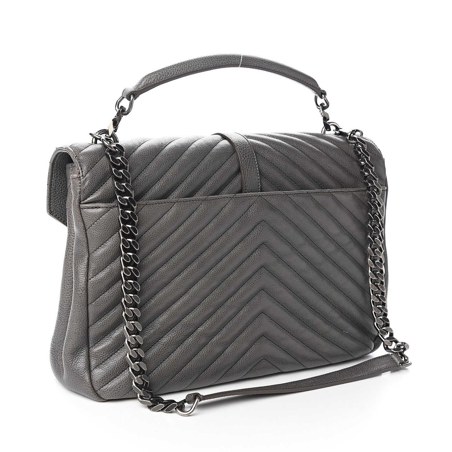 Sheepskin Matelasse Chevron Monogram Large College Satchel Light Coal