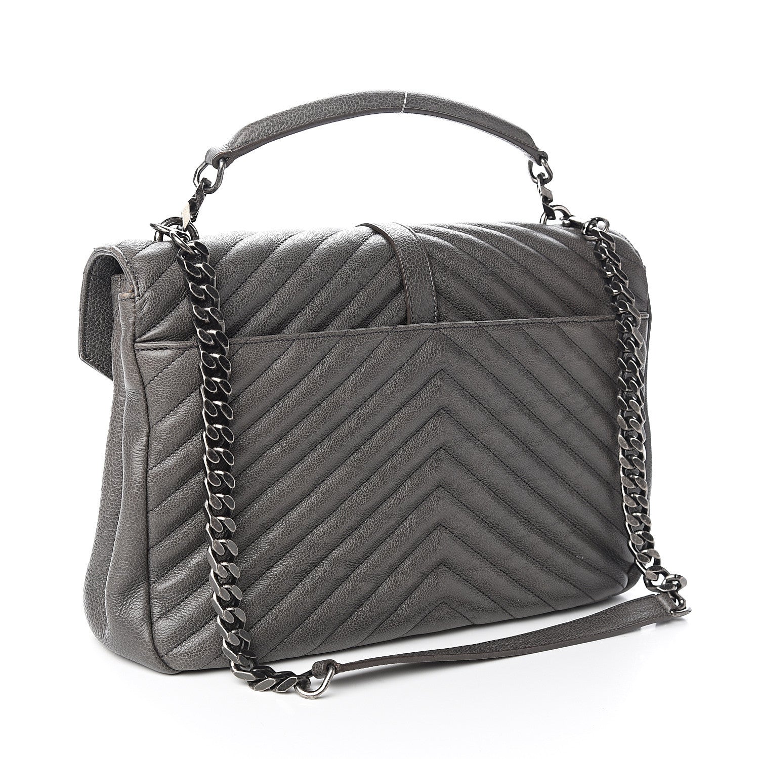 Saint Laurent Sheepskin Matelasse Chevron Monogram Large College Satchel Light Coal 2 of 10