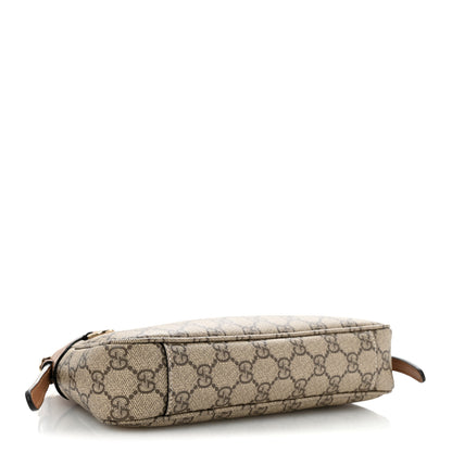Gucci GG Supreme Monogram Textured Calfskin Small Emblem Shoulder Bag Beige Dark Brown 4 of 11