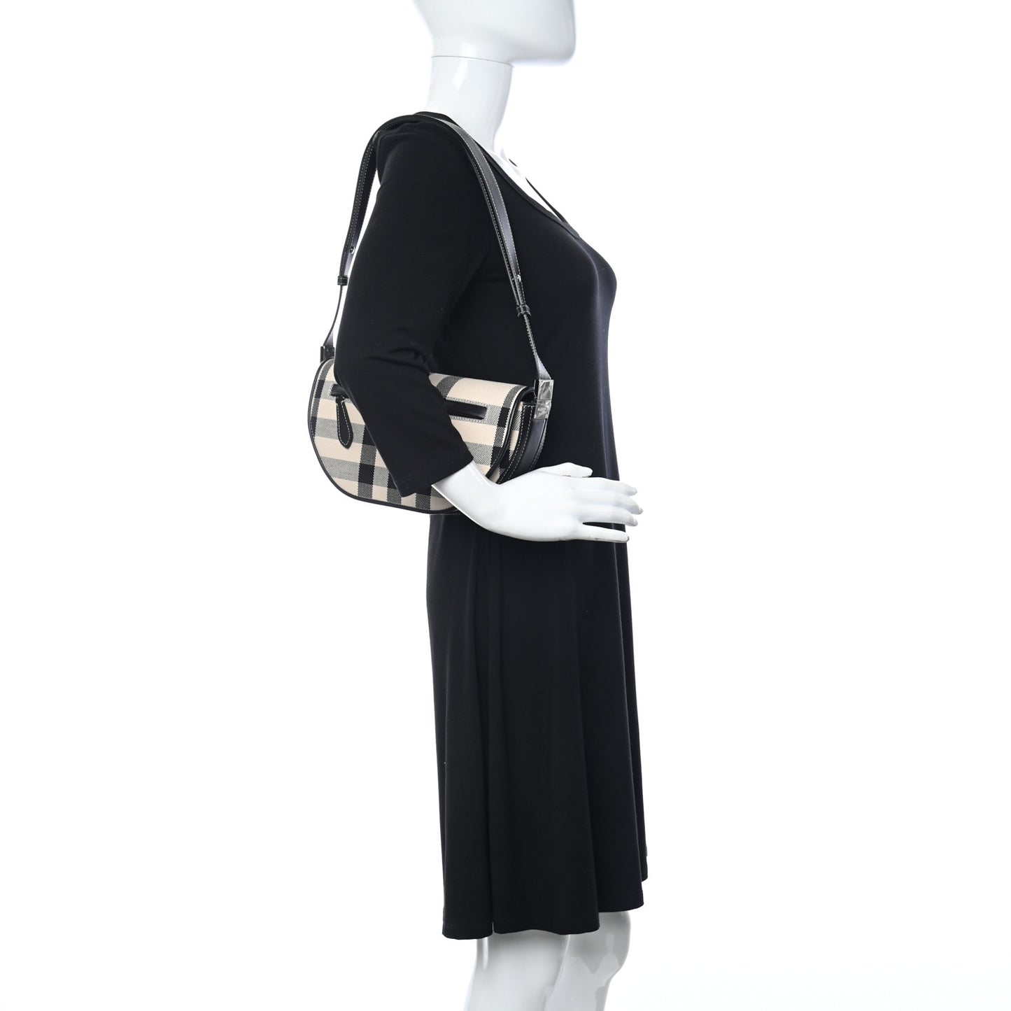 Canvas Calfskin Check Small Olympia Beige