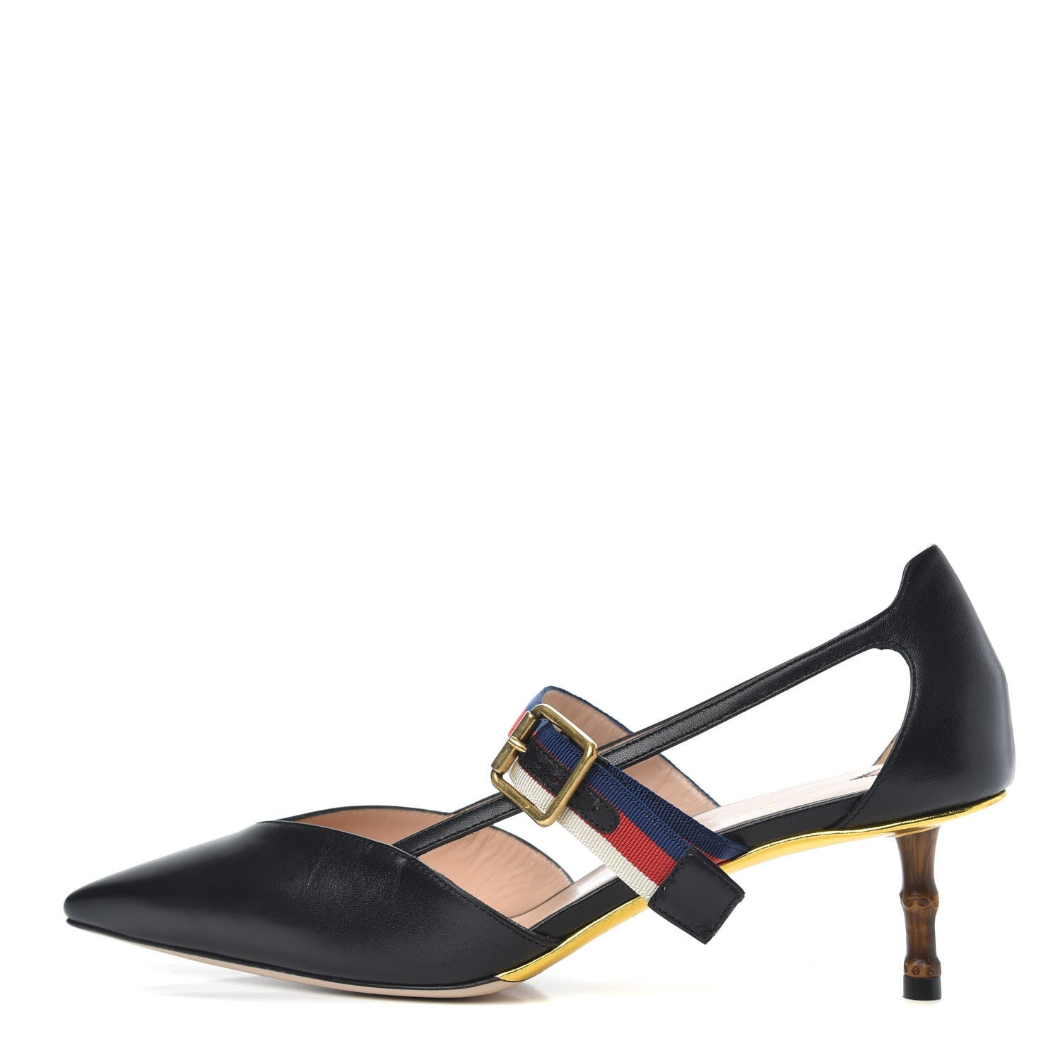 Gucci Malaga Kid Grosgrain Sylvie Web Bamboo Low Heel Pumps 40 Black 1 of 9