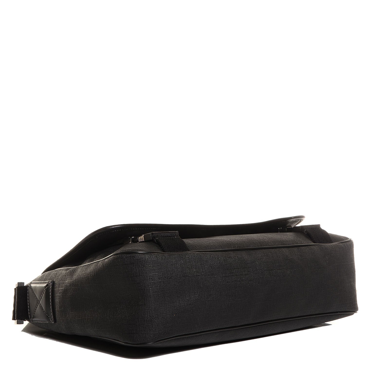 Gucci Coated Canvas Interlocking G Double Buckle Flap Messenger Bag Black 4 of 9