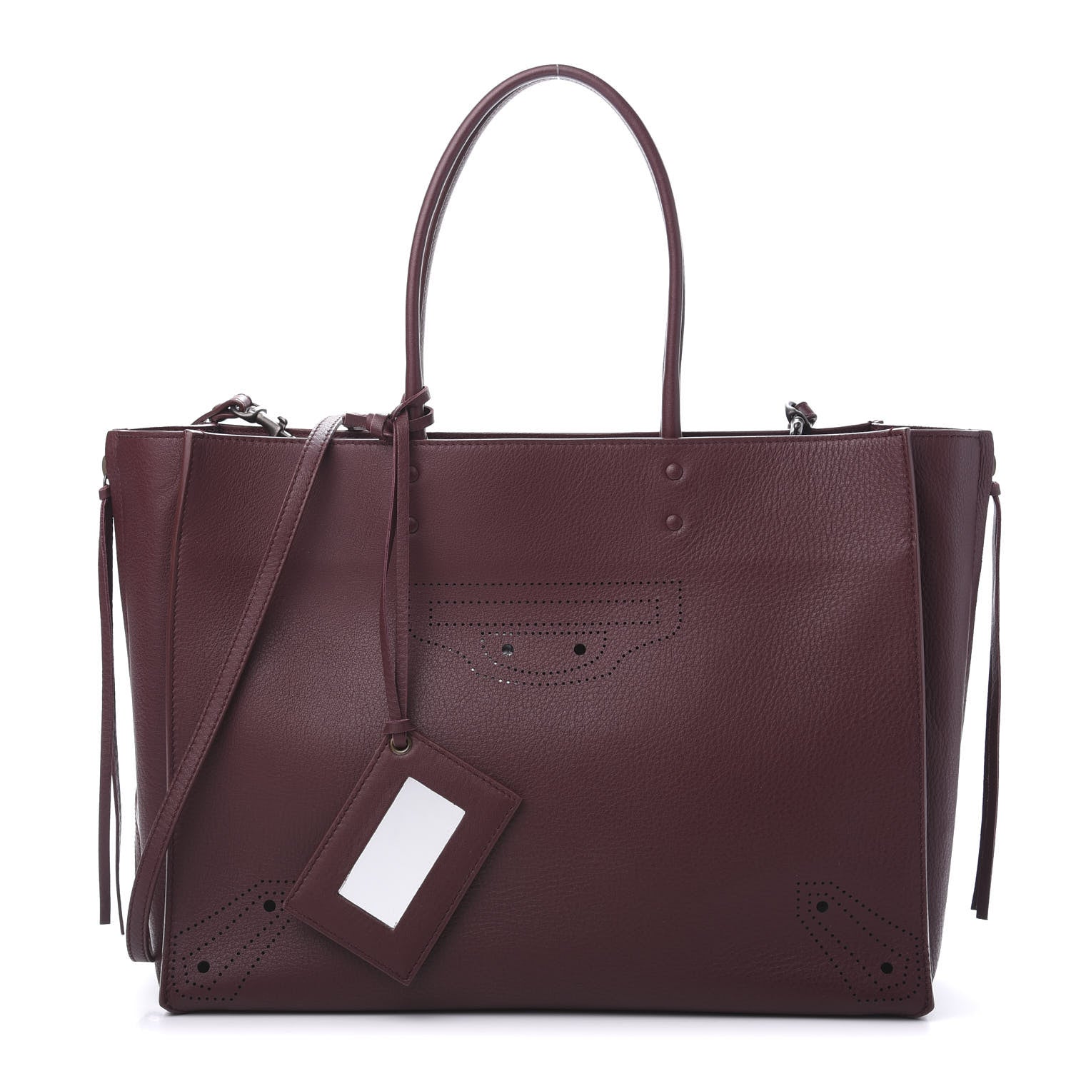 Balenciaga Calfskin Blackout Hardware Perforated Papier B4 Tote Burgundy 1 of 9