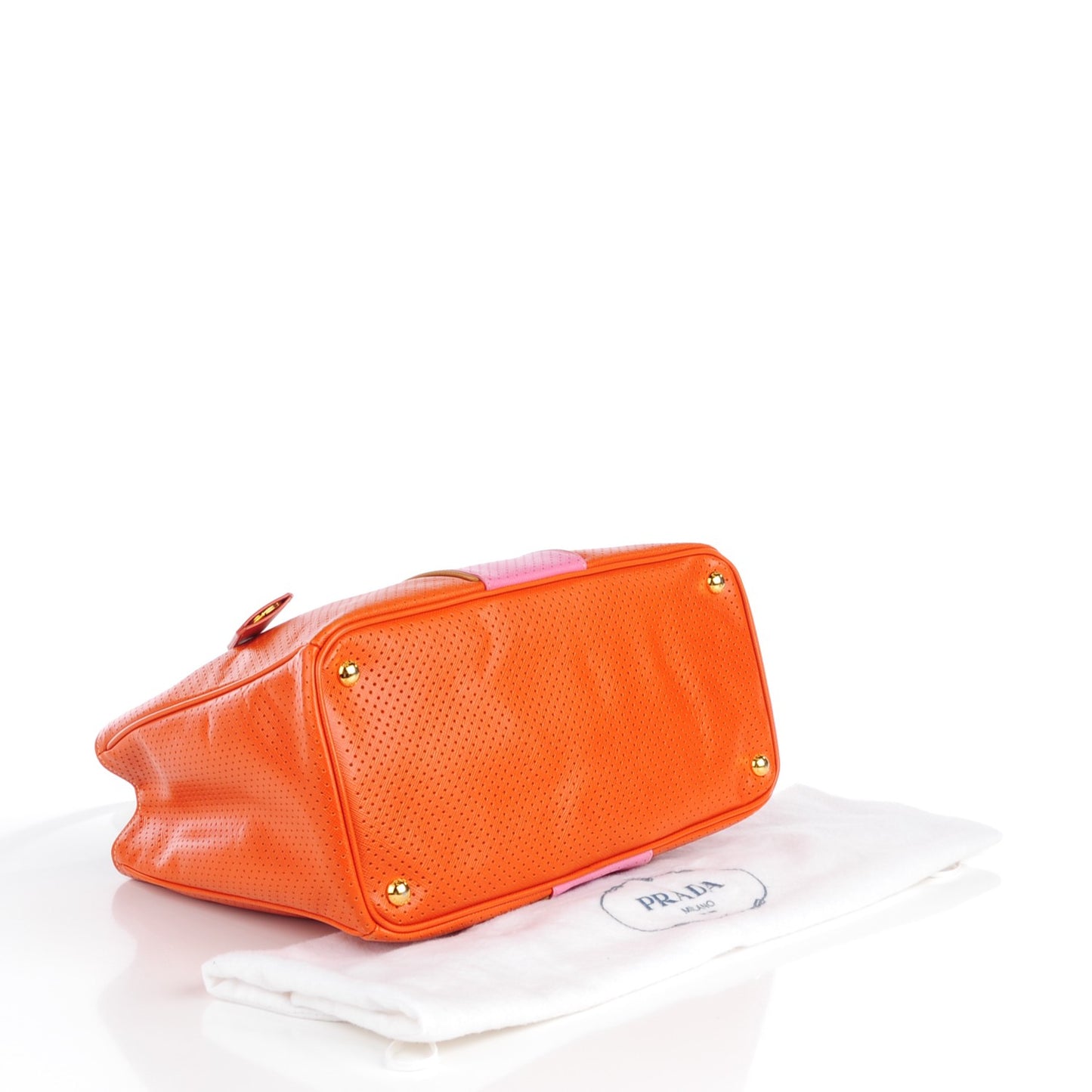 Saffiano Perforated Medium Striped Tote Papaya Caramel