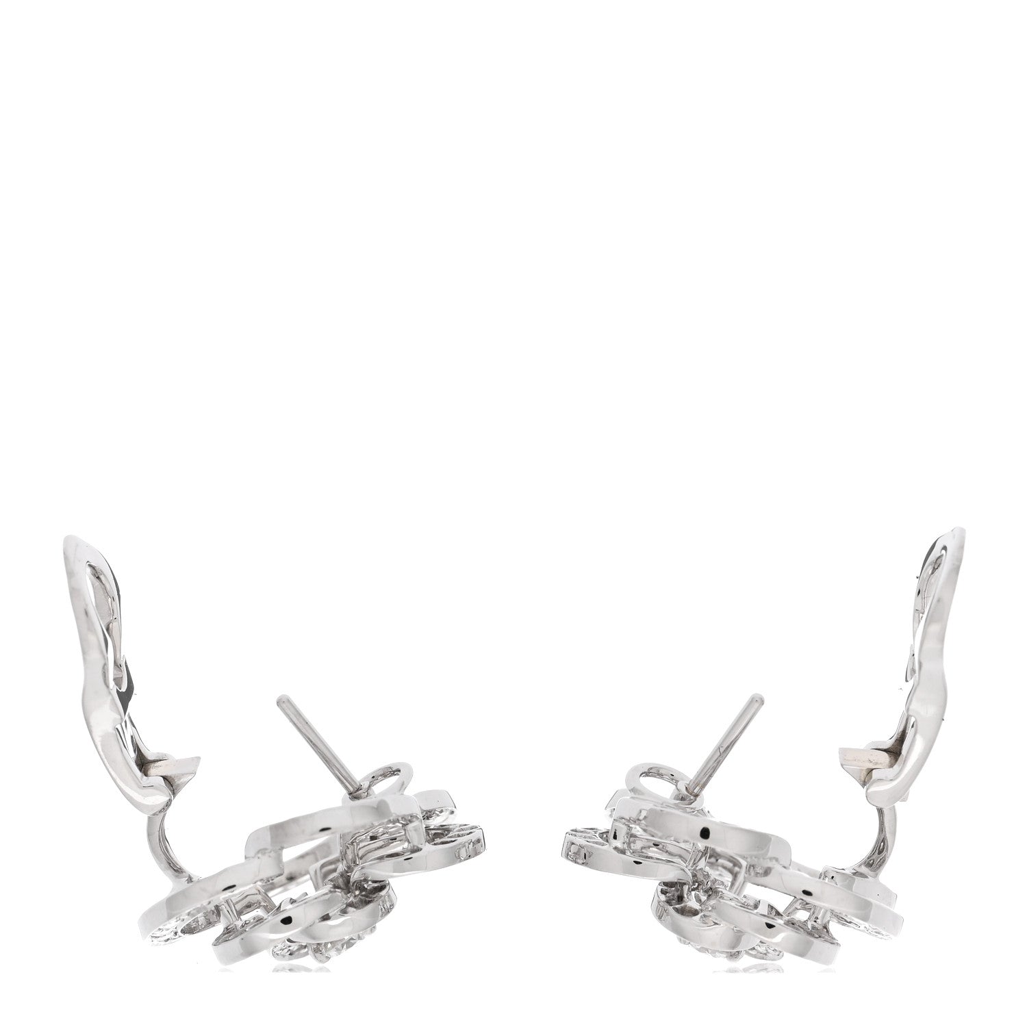 Chanel 18K White Gold Diamond Fil de Camelia Earrings 3 of 4