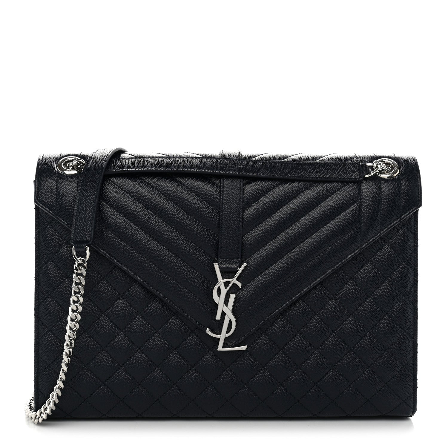 Saint Laurent Grain De Poudre Large Tri-Quilt Monogram Satchel Deep Marine 1 of 9