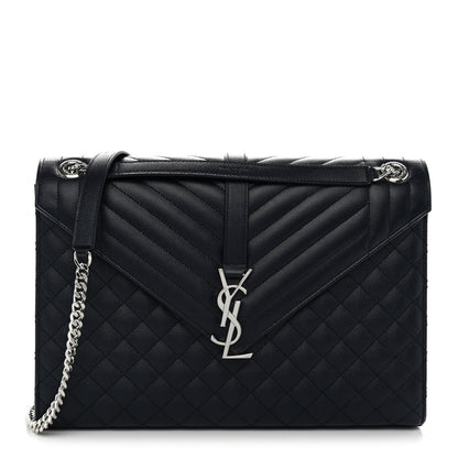 Saint Laurent Grain De Poudre Large Tri-Quilt Monogram Satchel Deep Marine 1 of 9