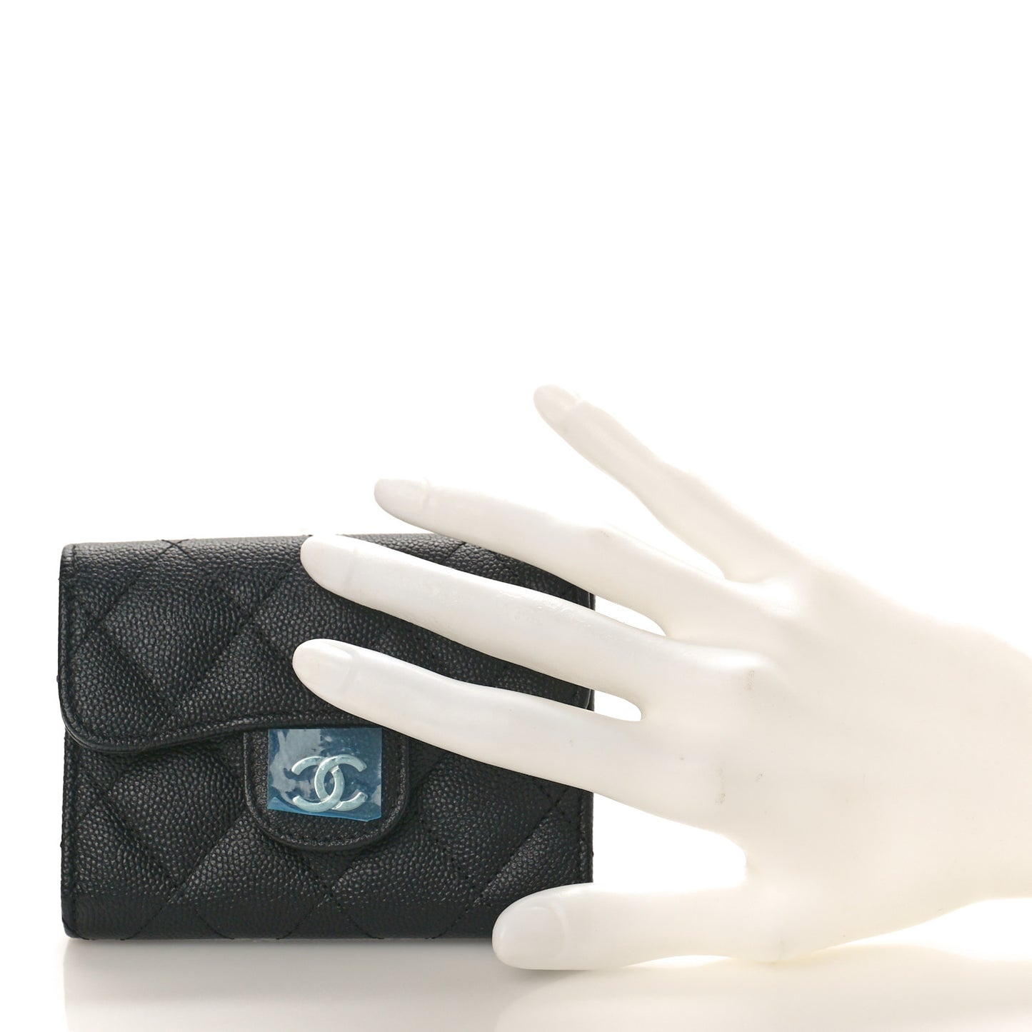 Caviar Quilted Flap Card Holder Wallet Black