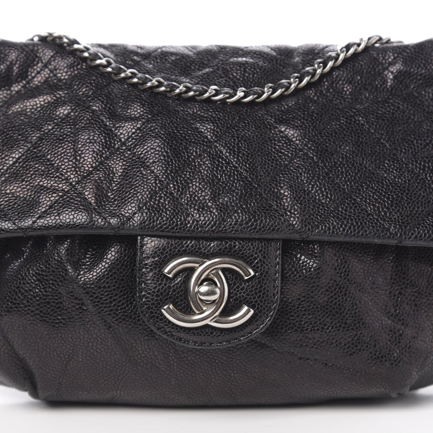Caviar Quilted Medium Elastic Flap Black