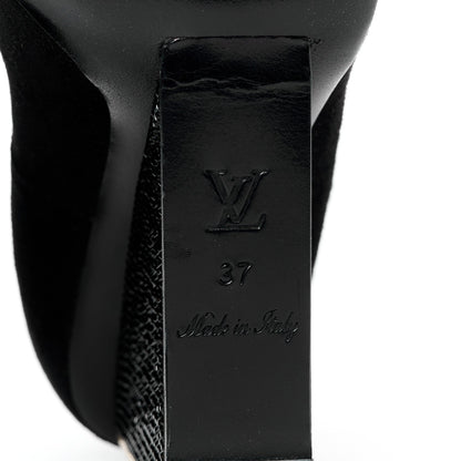 Louis Vuitton Suede Crystal Peep Toe Wedge 37 Black 8 of 8