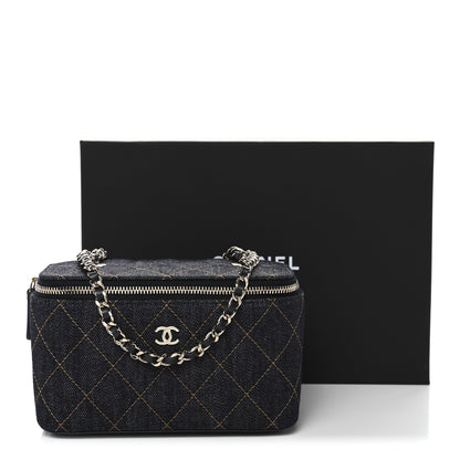 Chanel Denim Quilted Small Vanity Case With Chain Dark Blue Orange 11 of 11