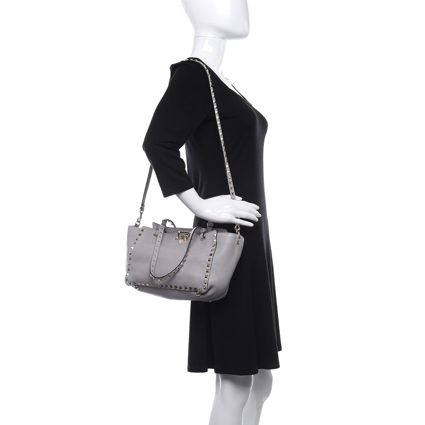 Grained Calfskin Small Rockstud Tote Pastel Grey