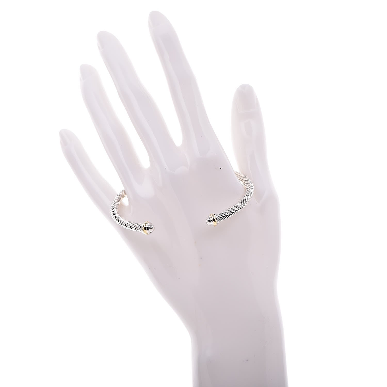 David Yurman Sterling Silver 18K Yellow Gold 4mm Cable Classics Bracelet 2 of 5