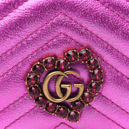 Gucci Metallic Calfskin Matelasse Crystal GG Marmont Wallet Pink 5 of 5