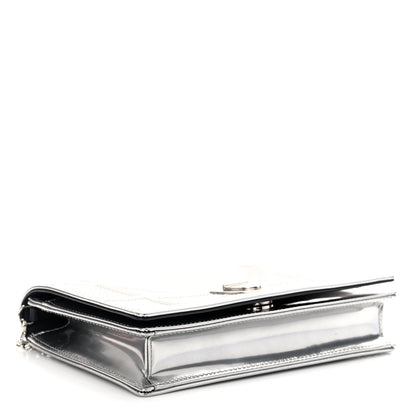 Christian Dior Metallic Patent Micro-Cannage Diorama Wallet on Chain Pouch Silver 4 of 9