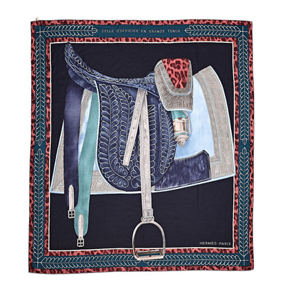 Hermes Cashmere Silk Selle d'Officier En Grande Tenue Shawl 140 Marine Petrole Ciel 1 of 8