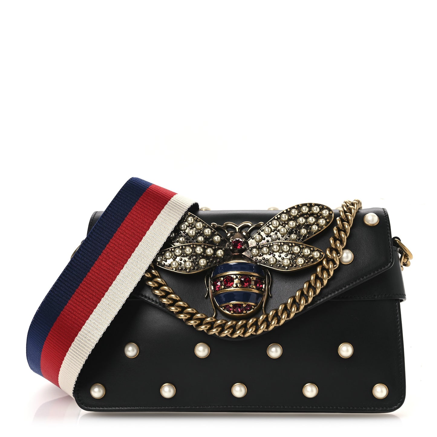 Nappa Pearl Studded Mini Queen Margaret Broadway Shoulder Bag Black