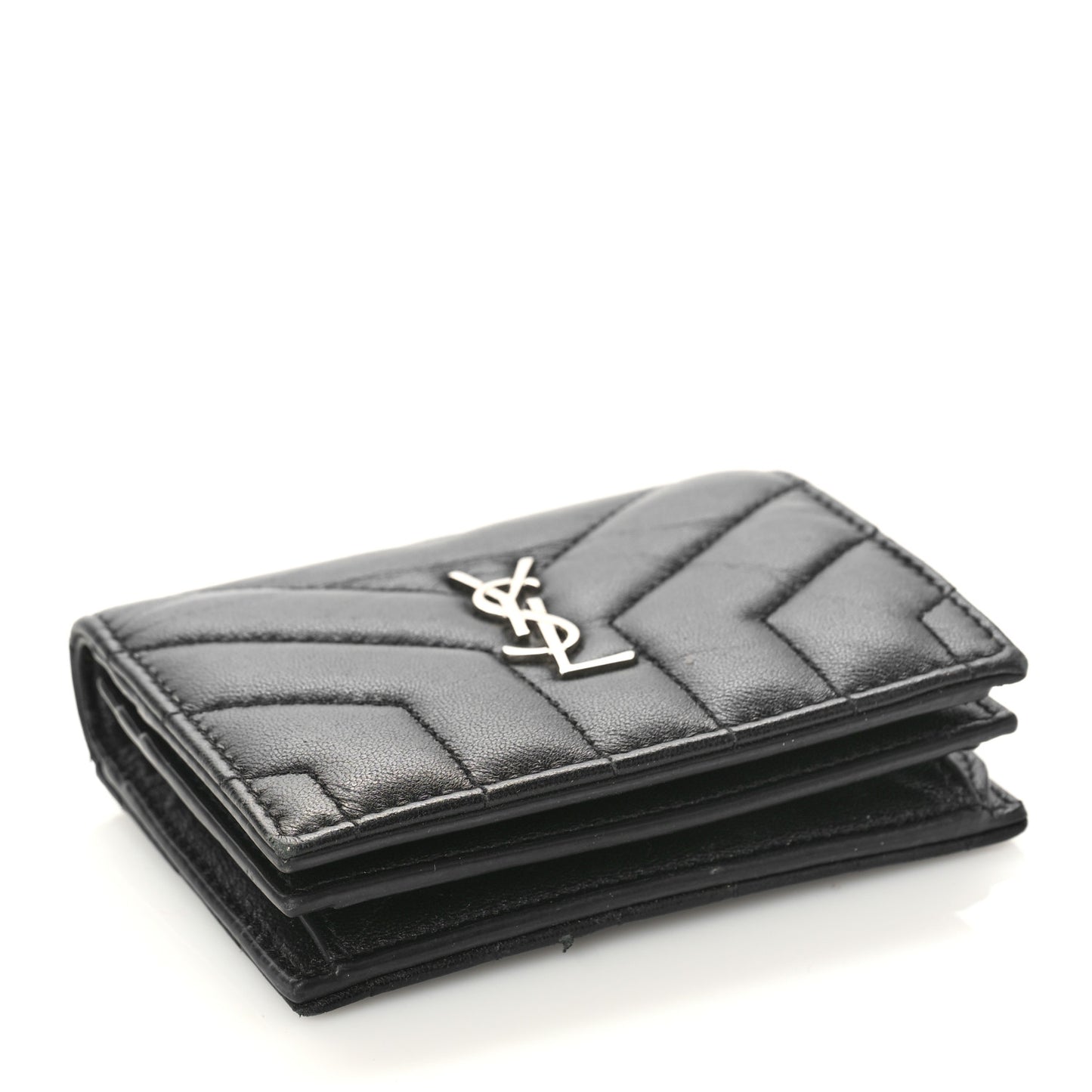 Lambskin Y Quilted Monogram Loulou Flap Wallet Black