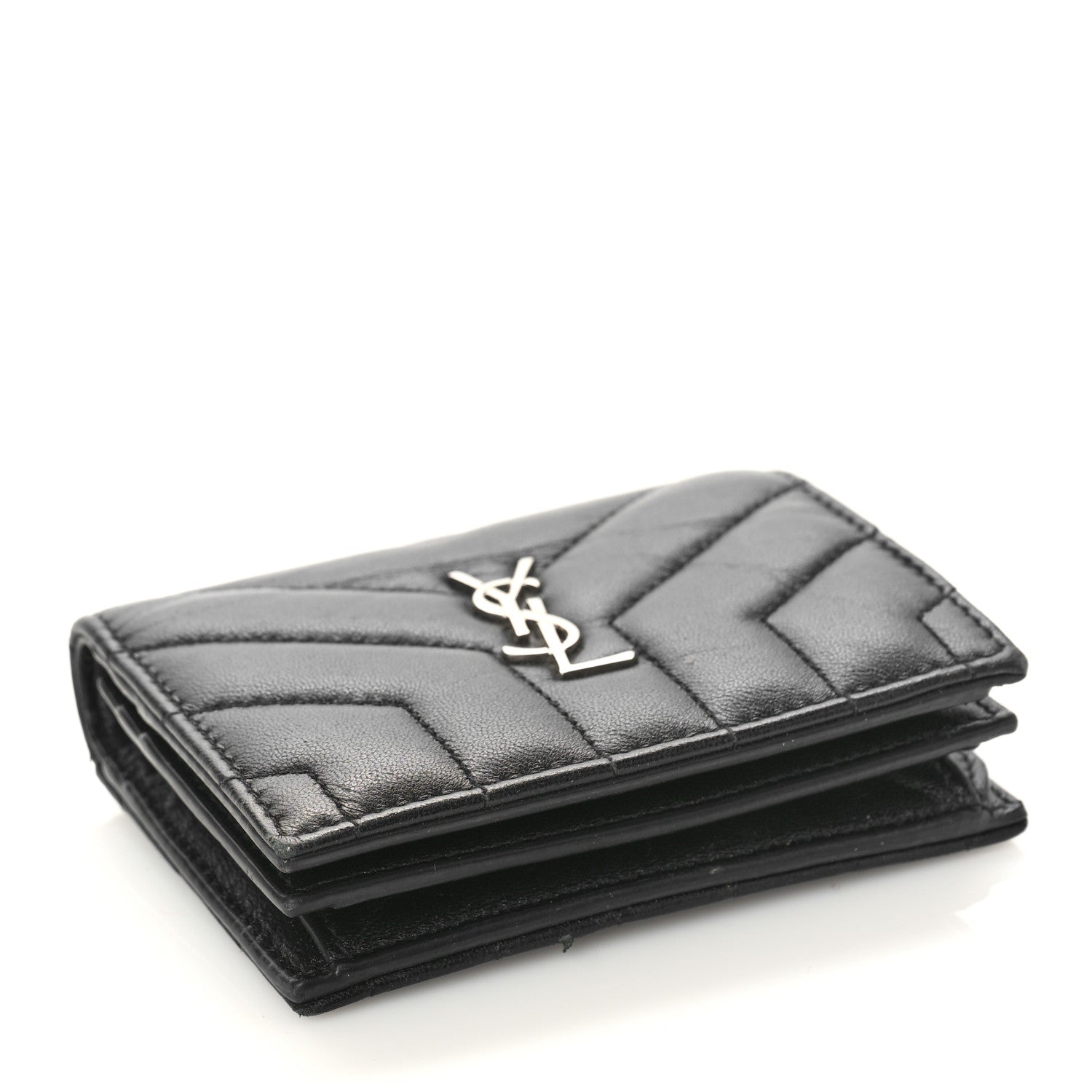 Saint Laurent Lambskin Y Quilted Monogram Loulou Flap Wallet Black 4 of 11