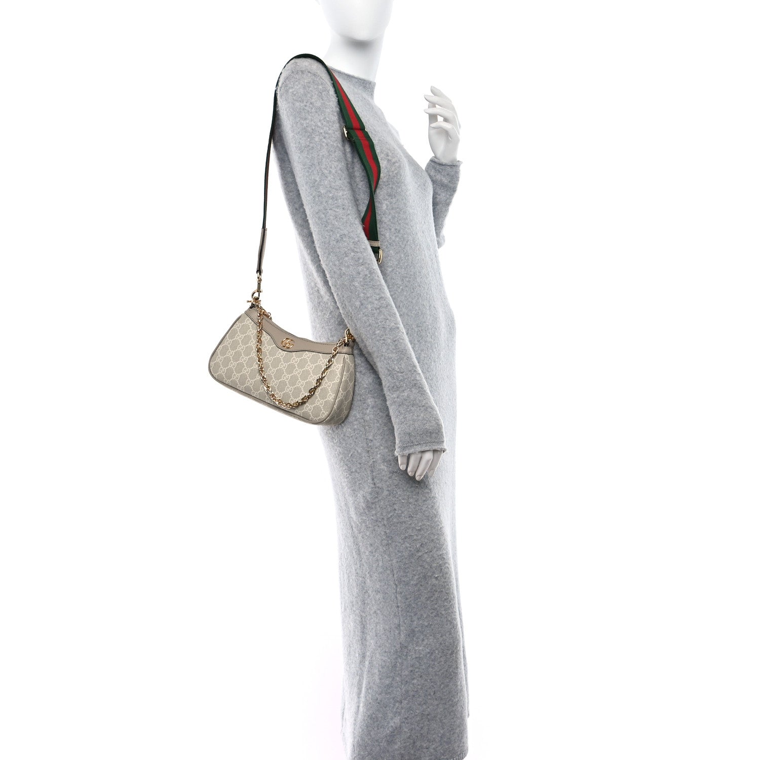 Gucci GG Supreme Monogram Textured Dollar Calfskin Web Small Ophidia GG Handbag Beige Mystic White Oatmeal 2 of 8