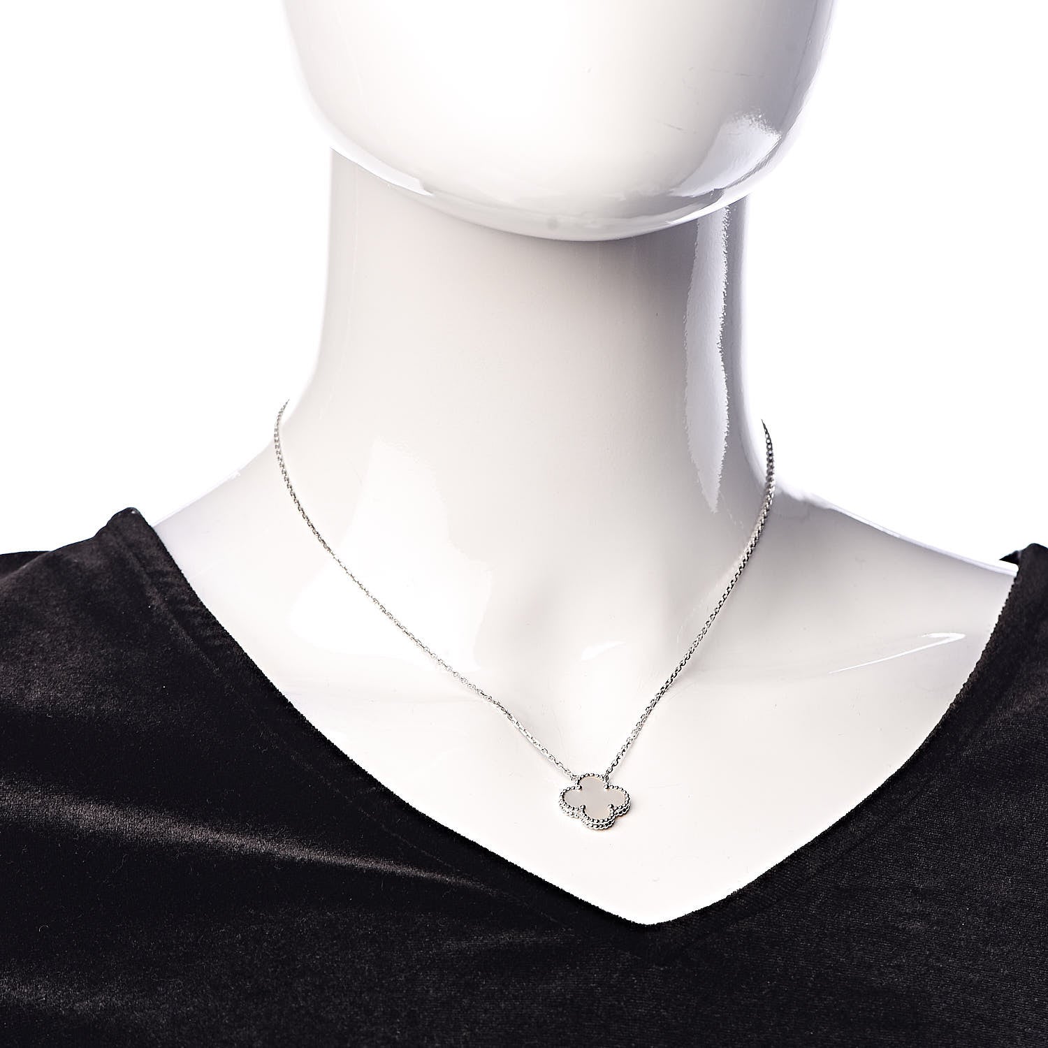 Van Cleef & Arpels 18K White Gold Mother of Pearl Vintage Alhambra Pendant Necklace 2 of 7