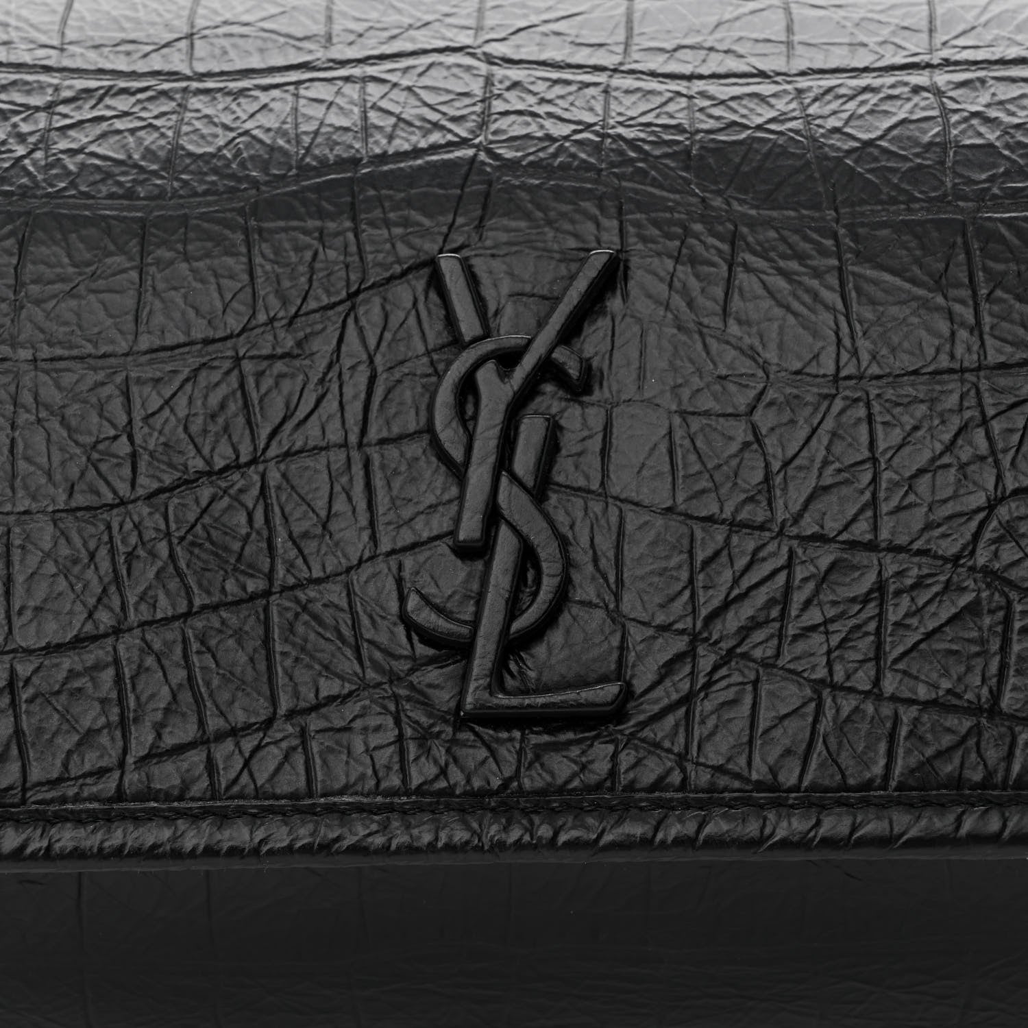 Saint Laurent Crocodile Embossed Calfskin Matelasse Monogram Baby Niki Shoulder Belt Bag Black 8 of 10