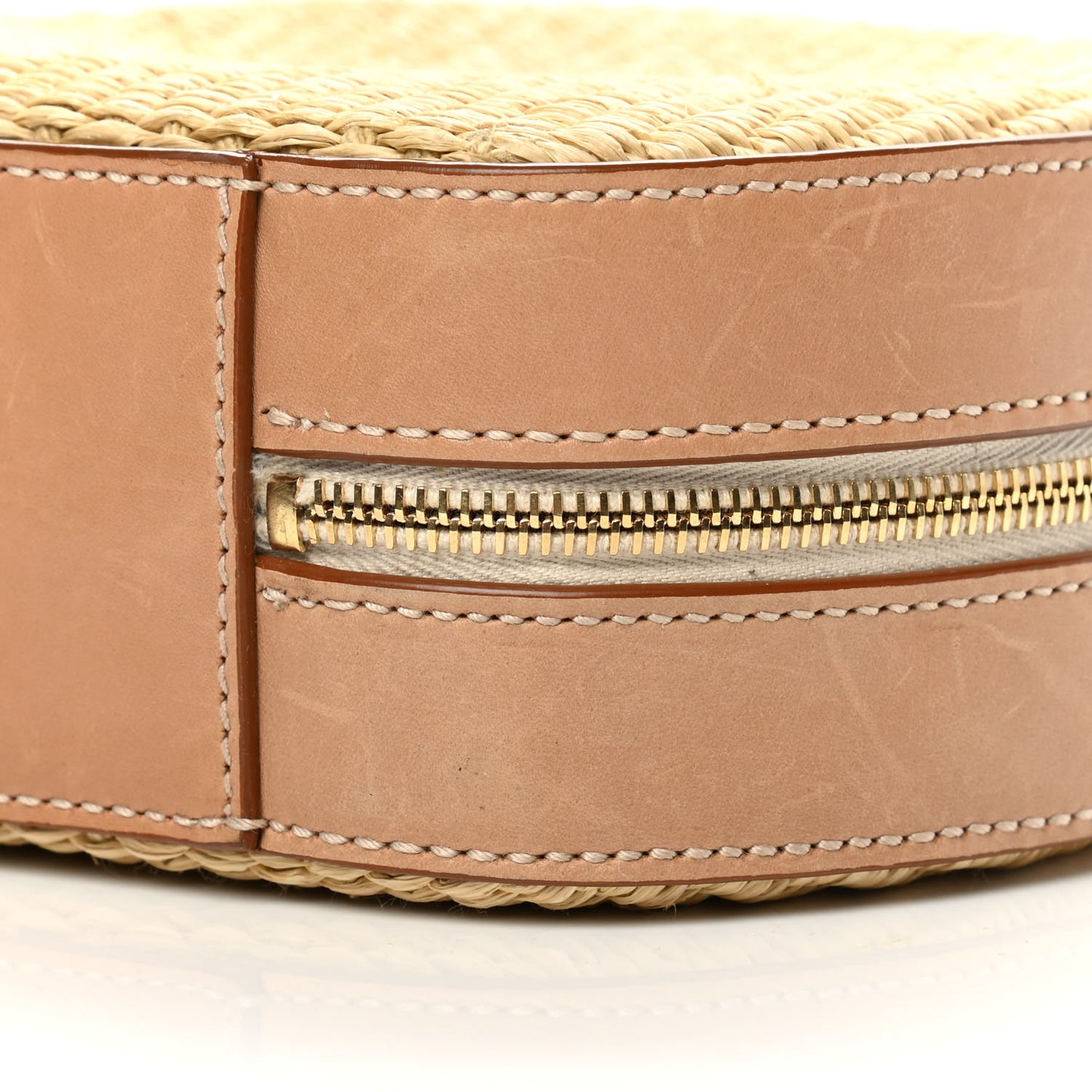 Raffia Calfskin Small Mica Bag Natural Brown Gold