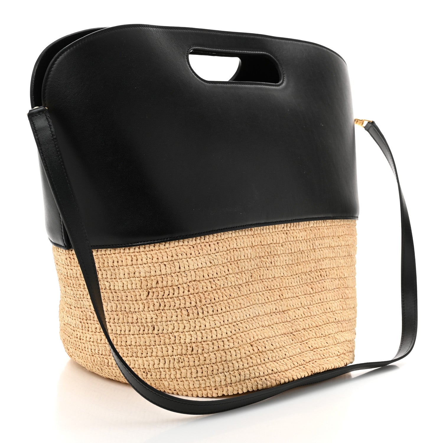 Celine Raffia Calfskin Basket Bag Natural Black 3 of 12