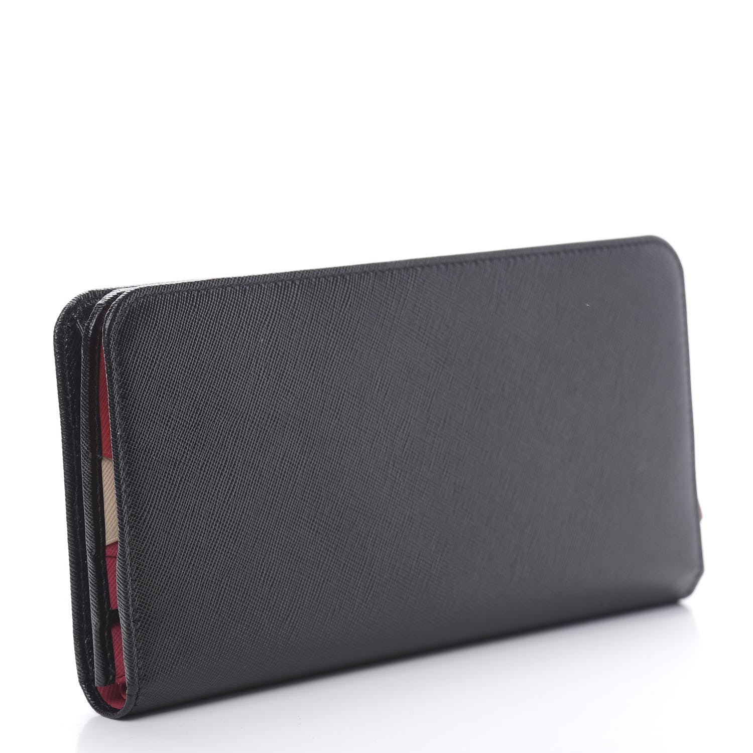 Prada Saffiano Metal Large Zip Wallet Black Fuoco Peonia 3 of 8