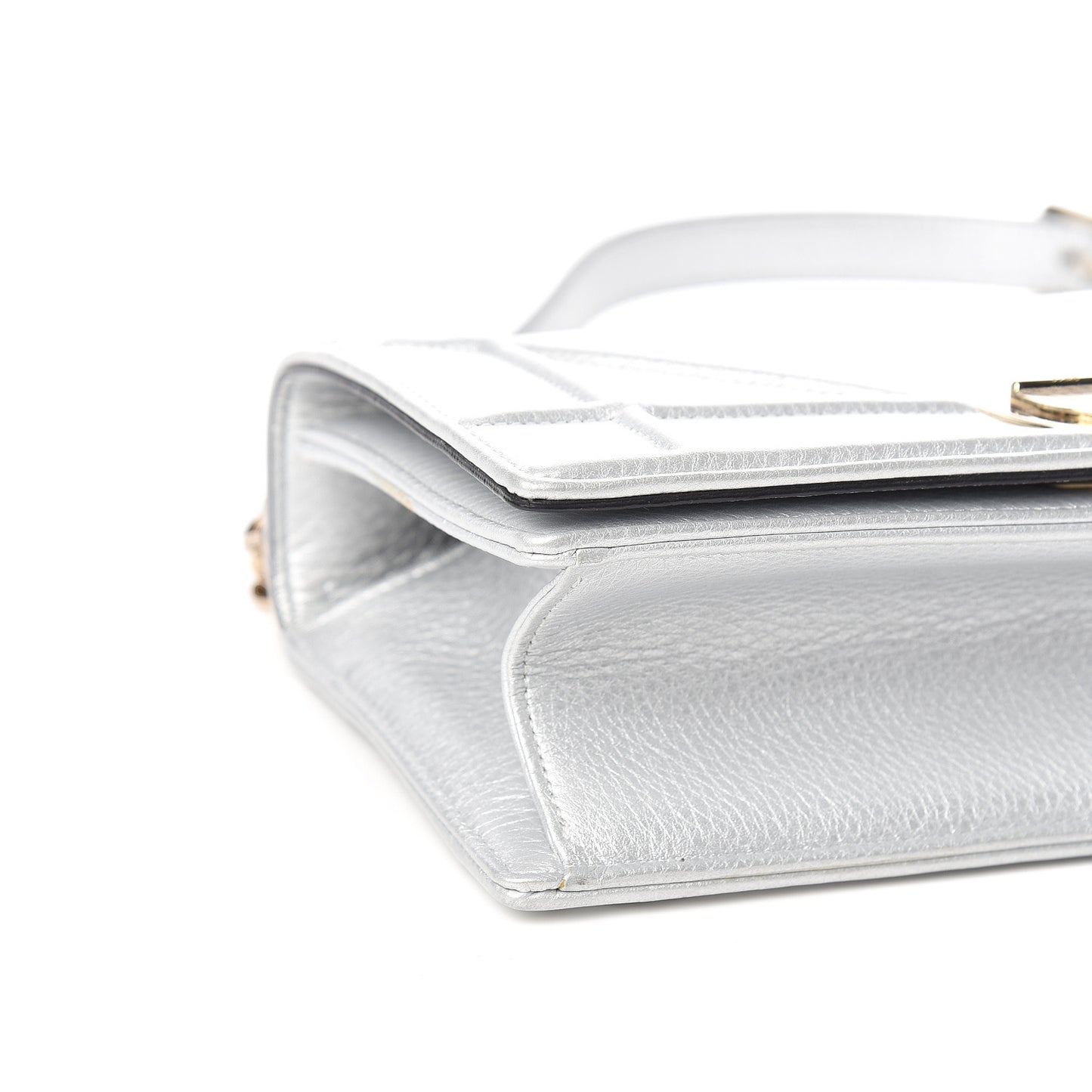 Metallic Grained Calfskin Small Diorama Flap Bag Silver
