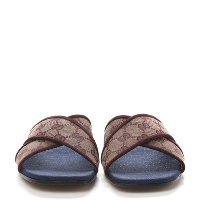 Gucci Canvas GG Monogram Womens Criss Cross Slide Sandals 38 Sahara Rubino Chardonnay 2 of 9