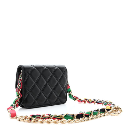 Chanel Shiny Lambskin Ribbon Quilted Flap Belt Bag Black 3 of 12