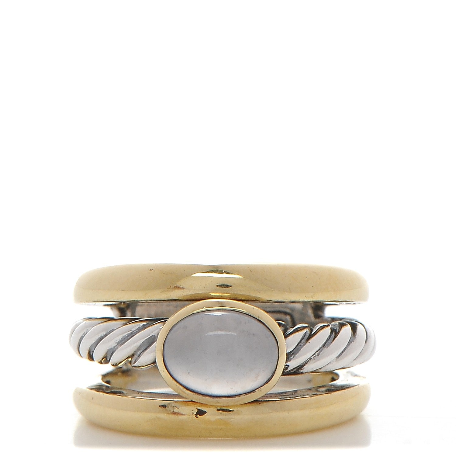 David Yurman Sterling Silver 18K Yellow Gold Chrysoprase Cable Ring 51.5 6 1 of 5