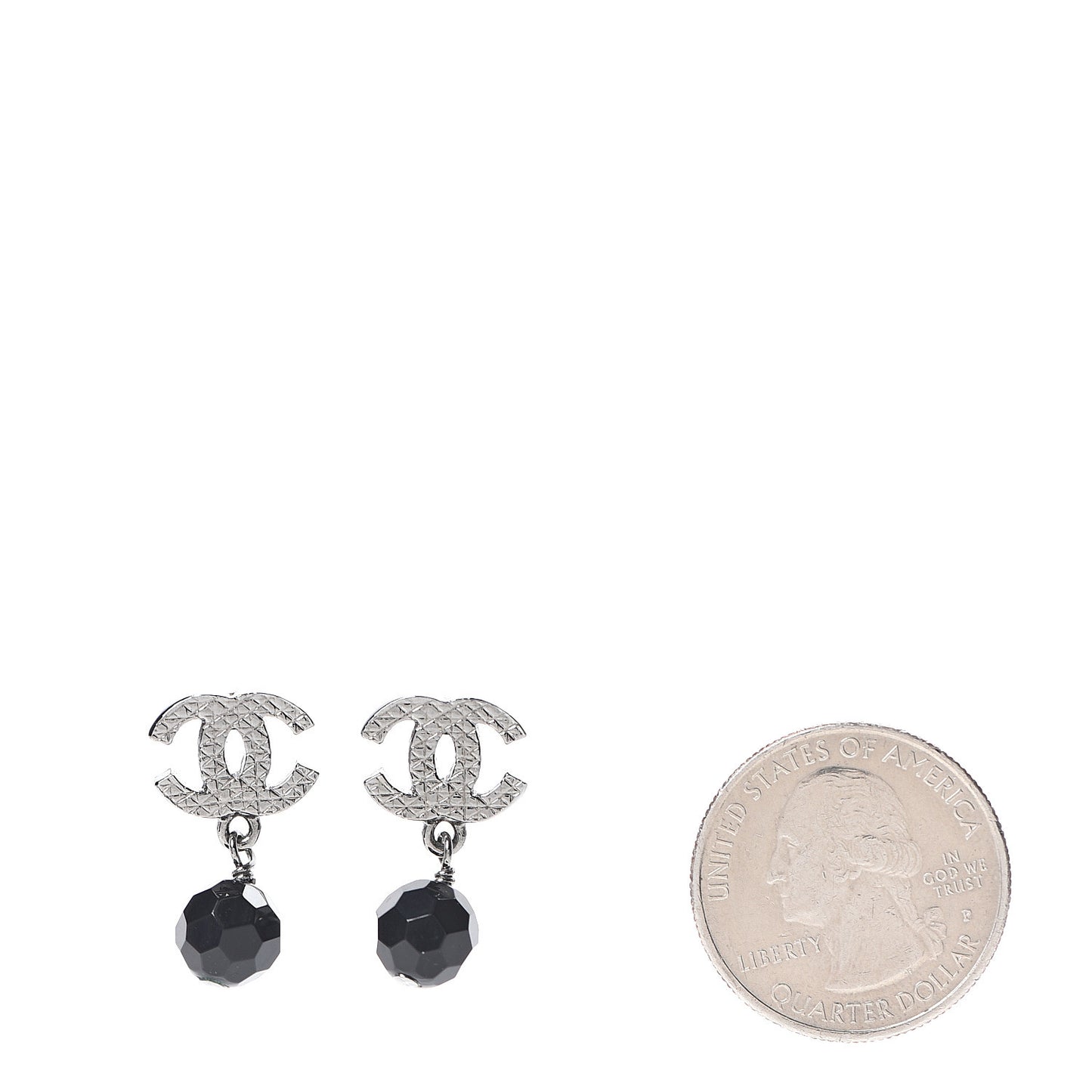 Beaded CC Dangle Earrings Silver Black