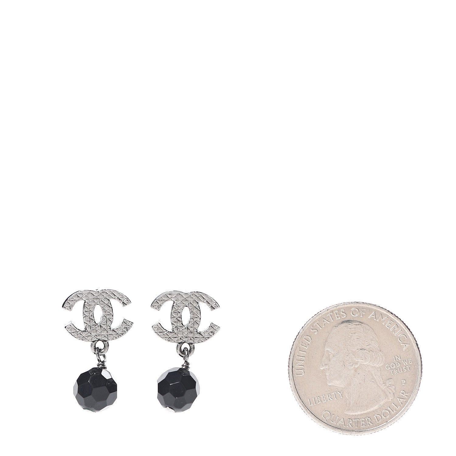 Chanel Beaded CC Dangle Earrings Silver Black 2 of 4