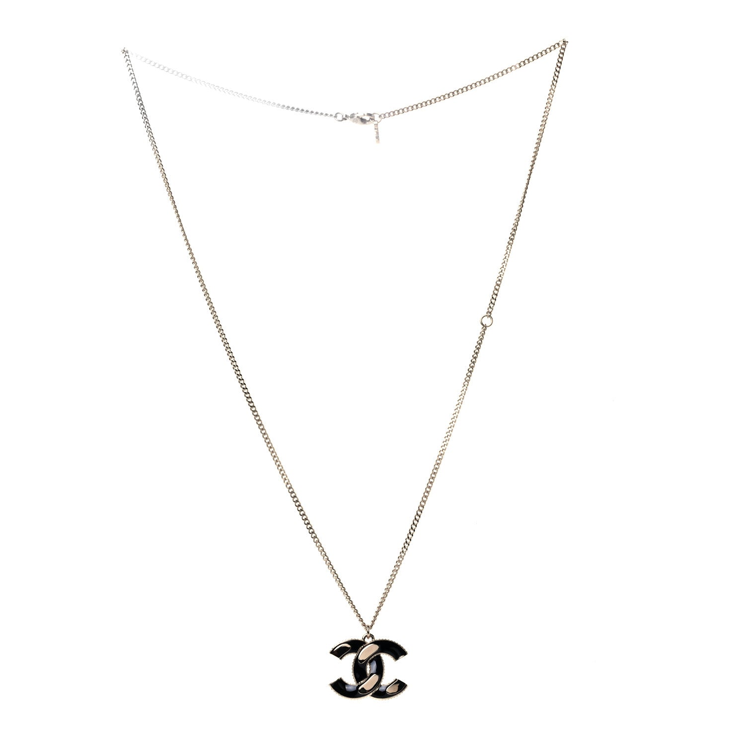 Chanel Enamel CC Pendant Necklace Black Light Gold 3 of 6