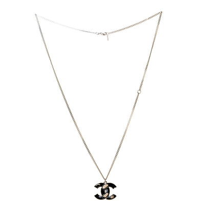 Chanel Enamel CC Pendant Necklace Black Light Gold 3 of 6