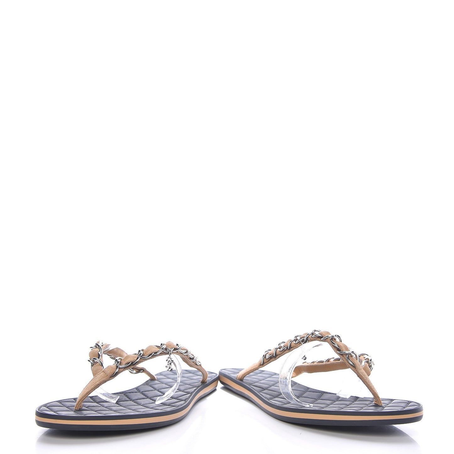 Suede Calfskin Quilted Chain Thong Sandals 36.5 Black