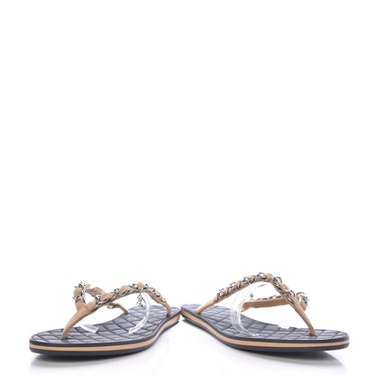 Chanel Suede Calfskin Quilted Chain Thong Sandals 36.5 Black 6 of 9