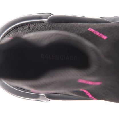 Balenciaga Neoprene Knit Allover Logo Womens Speed Sneakers 39 Black Fuchsia 6 of 8