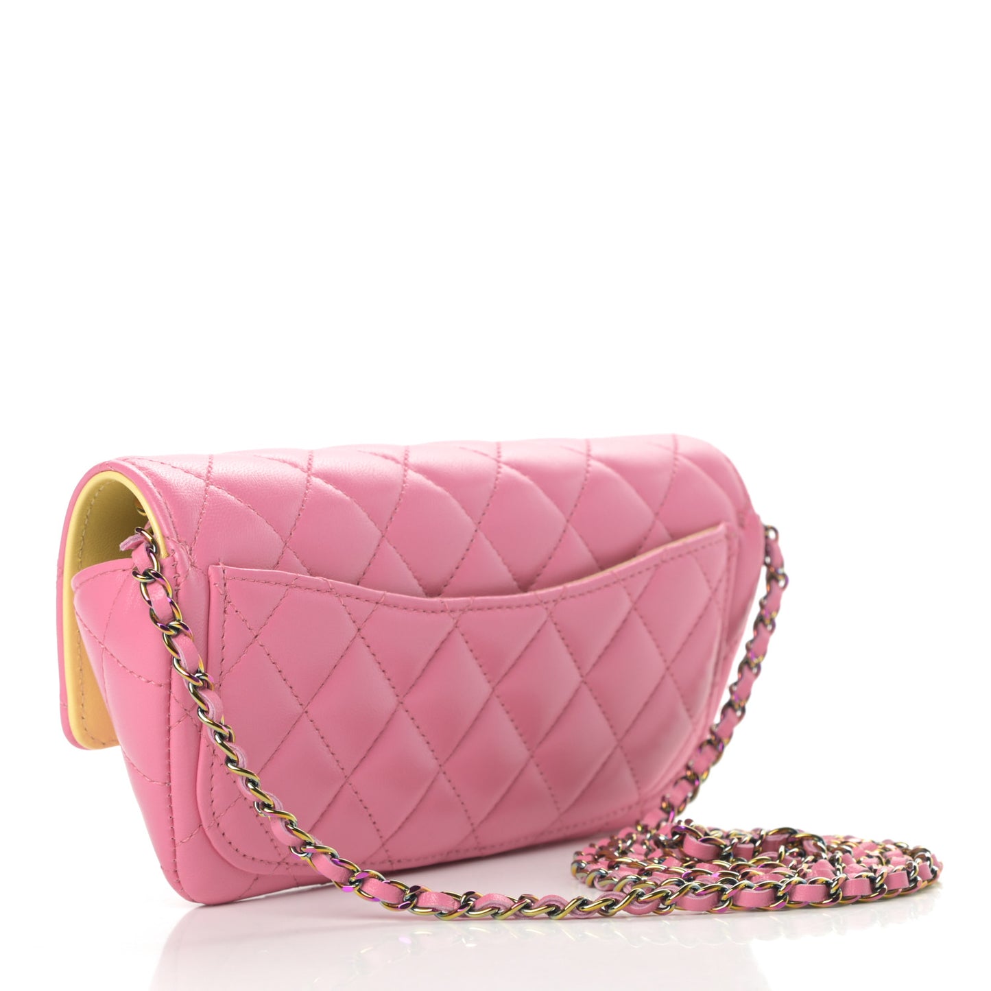 Lambskin Quilted Glasses Case With Chain Pink Yellow